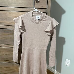 J.O.A. Long Sleeve Dress with Ruffle Detail - Cream
